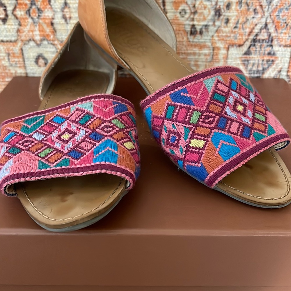Beautiful boho Aztec, tribal pattern sandals from Anthropology
